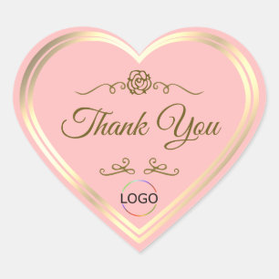 Baby Pink mit Goldrahmen und Logo Niedlich Danke Herz-Aufkleber