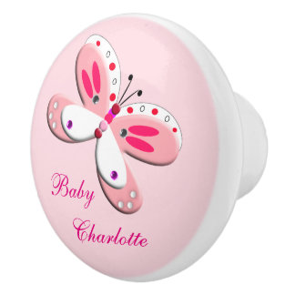 Baby Pink Niedlich Whimsy Butterfly Personalisiert Keramikknauf