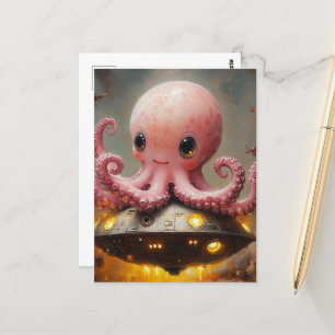 Baby Pink Octopus UFO Postkarte