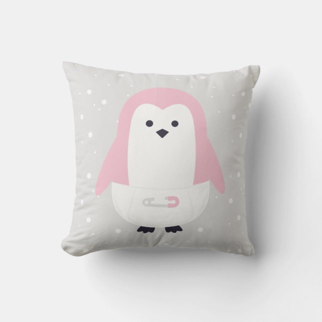 Baby Pink Pinguin Throw Kissen (Vorderseite)