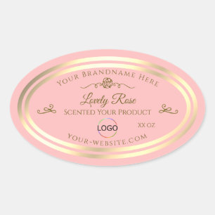 Baby-Pink-Produktetikett mit Gold-Rahmen und Logo Ovaler Aufkleber