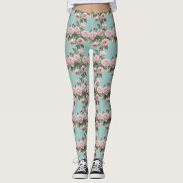 Baby-Pink-Rosen mit Salbeigrünen Blättern Leggings