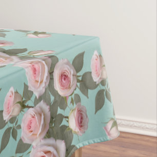 Baby-Pink-Rosen mit Salbeigrünen Blättern Tischdecke