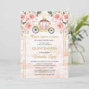 Baby Pink Roses Princess Cinderella Quinceañera Einladung
