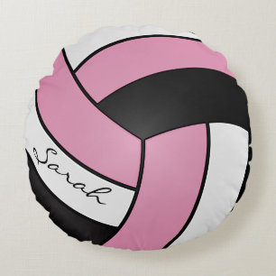Baby Pink, Schwarz und Weiß Volleyball   DIY Name Rundes Kissen