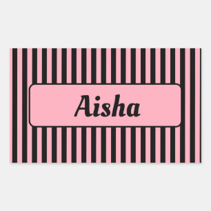Baby Pink Schwarz Vintage Gestreifter Name Rechteckiger Aufkleber