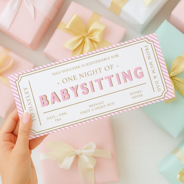 Baby Pink Stripe Babysitter Gutscheinkarte Einladung (Von Creator hochgeladen)