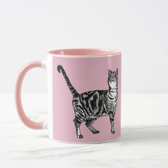 Baby Pink Tabby chat Chats Whimsical Art Mug (Gauche)