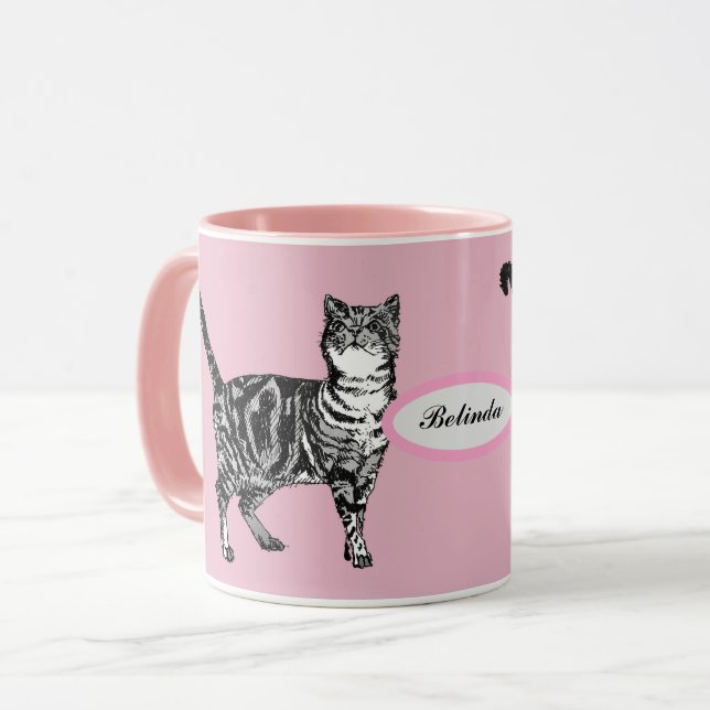 Baby Pink Tabby Katzen Art Girls Tasse (Vorderseite Links)