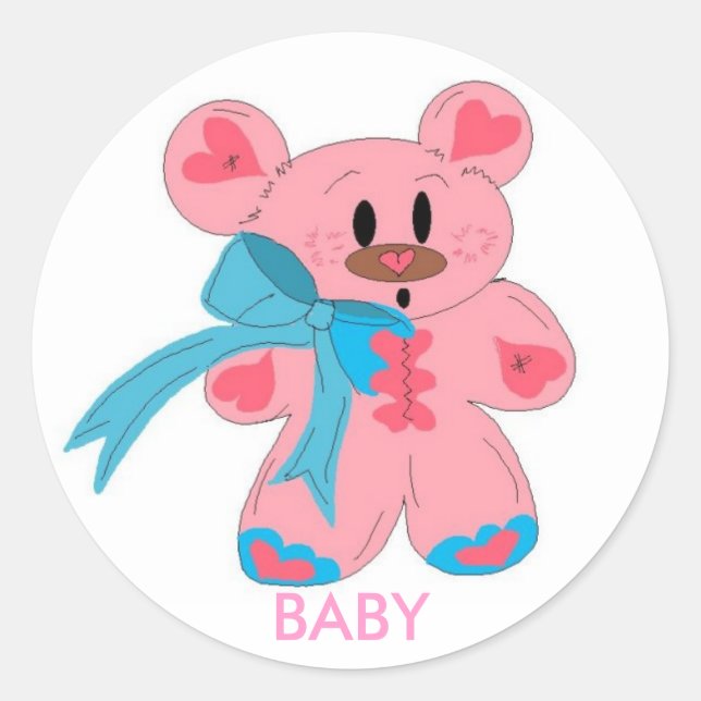 Baby Pink Teddy Bear Runder Aufkleber (Vorderseite)