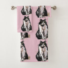 Baby Pink Tuxedo Black Cat Cats Handtuch Set