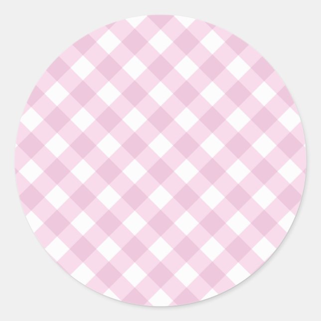 Baby Pink und White Gingham Pattern Runder Aufkleber (Vorderseite)