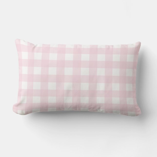 Baby Pink und White Large Gingham Pattern. Lendenkissen (Vorderseite)
