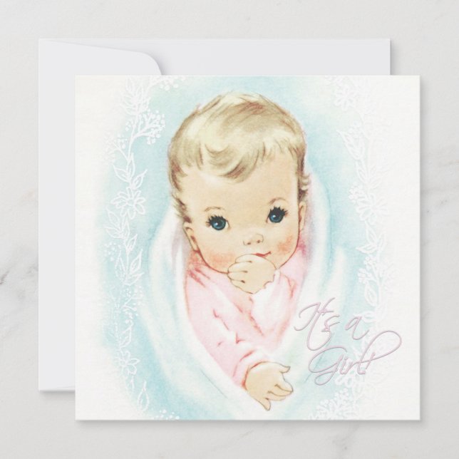Baby Pink Vintag Baby Girl Dusche Einladung (Vorderseite)