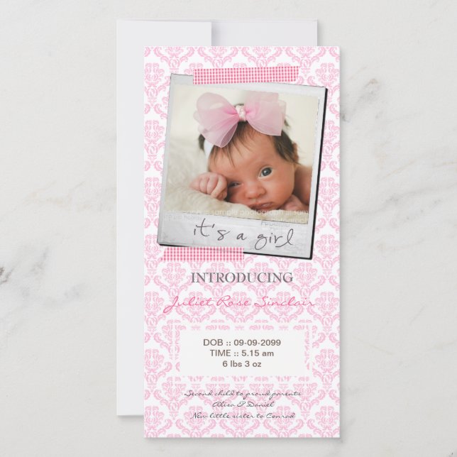 Baby Pink Washi Tape Geburtsankündigung Ankündigung (Vorderseite)