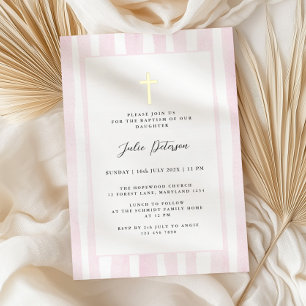 Baby Pink Watercolor Gold Cross Taufe Folieneinladung