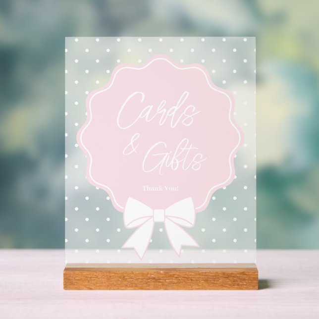 Baby Pink & White Bow Polka Punktekarten und Gesch Acrylschild (Neutral)