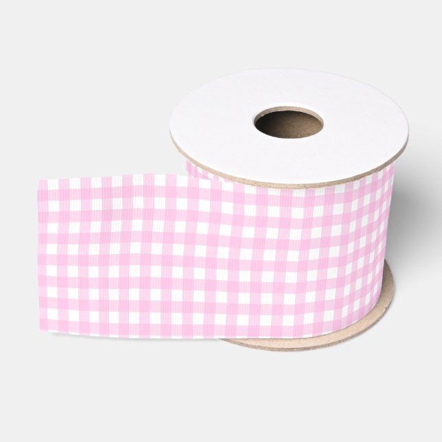 Baby Pink White Gingham Karo Gemustert Ripsband (Spule)