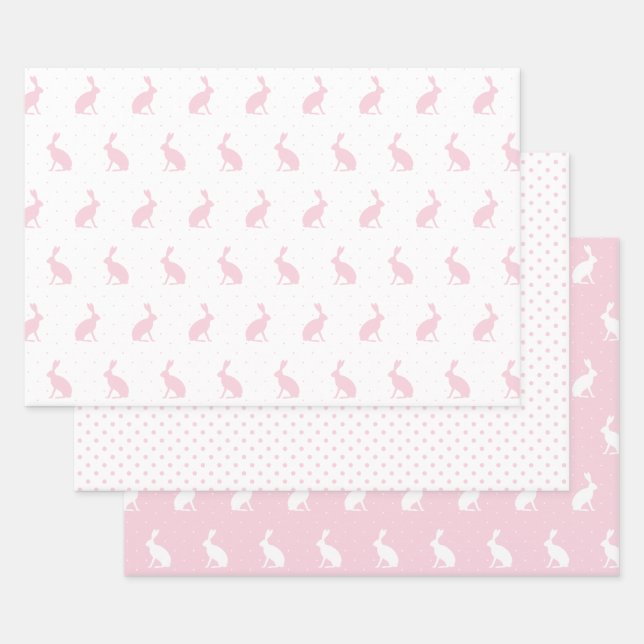 Baby Pink & White Kaninchen mit Polka Dots Muster. Geschenkpapier Set (Set)