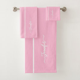 Baby Pink White Racing Stripes Monogram Girls Kind Badhandtuch Set
