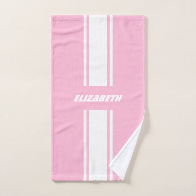Baby Pink White Racing Stripes Monogramm Kinder Mä Badhandtuch Set (Handtuch)