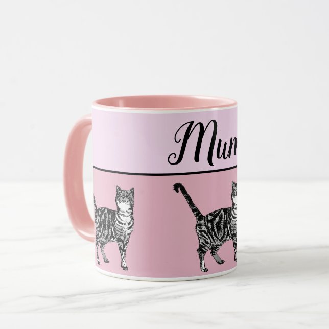 Baby Pink White Tabby Cats Whimsical Art Mum Tasse (Vorderseite Links)