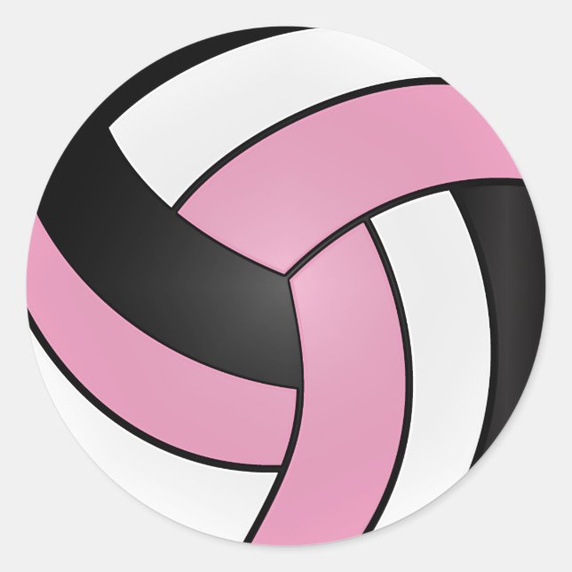 Baby Pink, White und Black Volleyball Runder Aufkleber (Vorderseite)