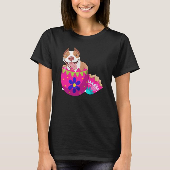 Baby Pitbull Hatching From Easter Egg Easter Day T-Shirt (Vorderseite)