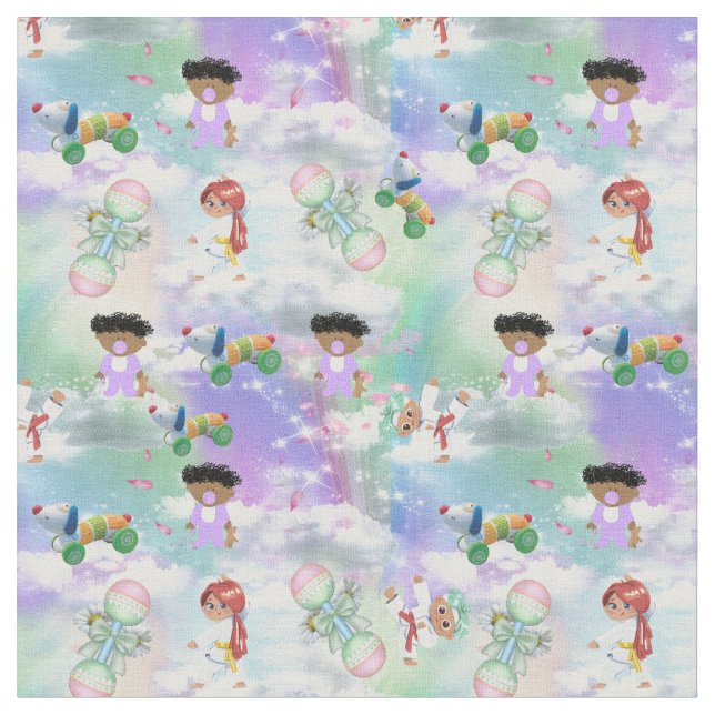 Baby Playmats mit Regenbogen und Wolken. Stoff (Nahaufnahme)