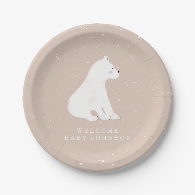 Baby Polar Bear Cub Pink Winter Baby Dusche Pappteller (Vorderseite)