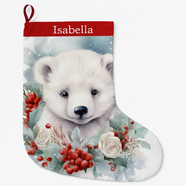 Baby Polar Bear Cube Name Niedlich Weihnachten hin Großer Weihnachtsstrumpf (Vorderseite)