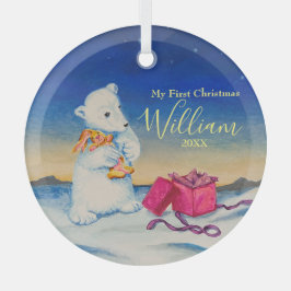 Baby Polar Bear First Baby Christmas Ornament Aus Glas
