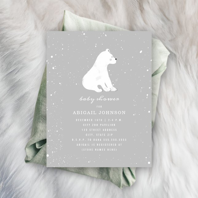 Baby Polar Bear Gray Baby Dusche Einladung (Von Creator hochgeladen)