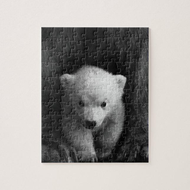 Baby Polar Bear mit Mutter, Schwarz und Weiß (Vertikal)