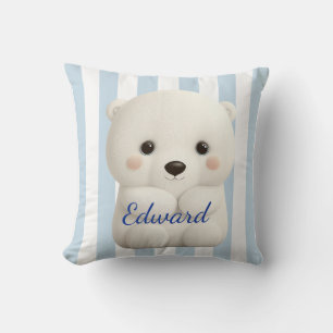 Baby Polar Bear on Stripes Kissen