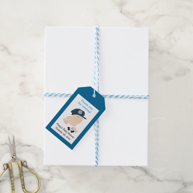 Baby Polizist Policeman Custom Gift Tag Geschenkanhänger (Mit Garn)