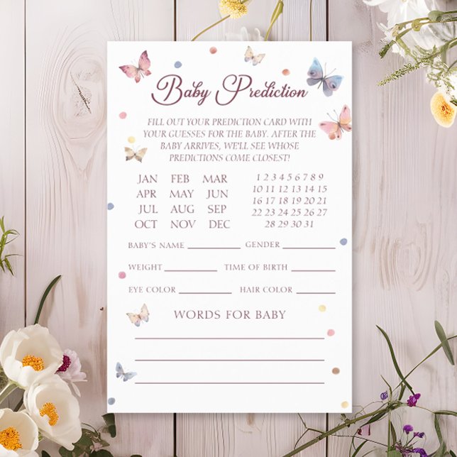 Baby Predication Pastel Butterfly Babyduschkarte Flyer (Von Creator hochgeladen)