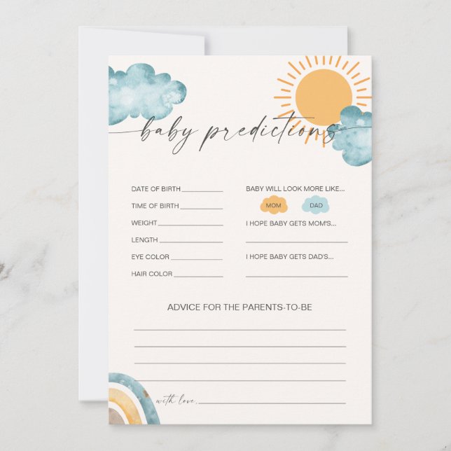 Baby Predications Baby Shower Game Card Einladung (Vorderseite)