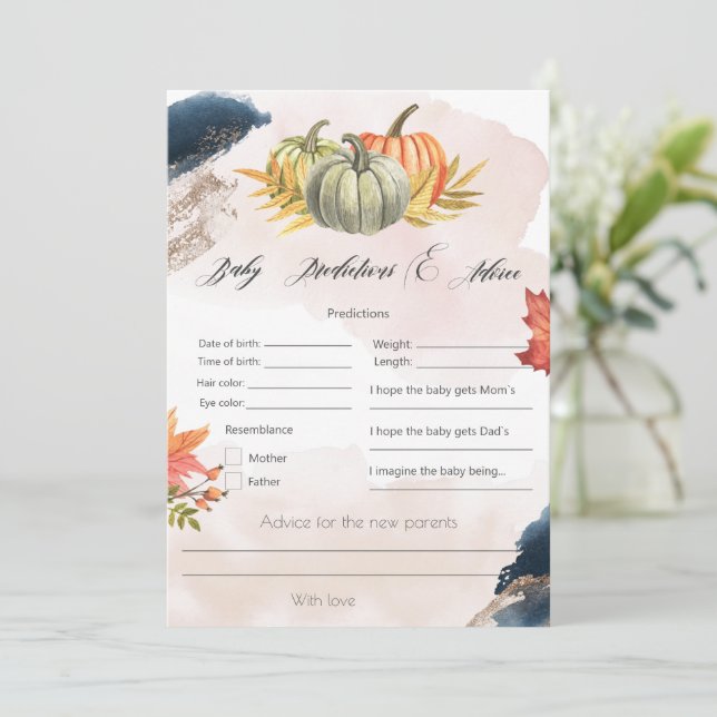 Baby Predictions & Advice Pumpkin Bay Duschkarte Einladung (Stehend Vorderseite)