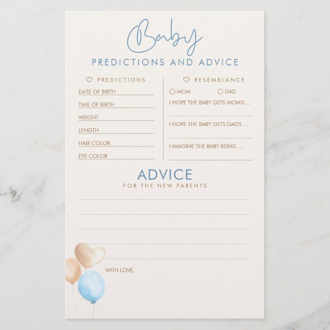 Baby Predictions and Advice Baby Shower Game (Vorderseite)