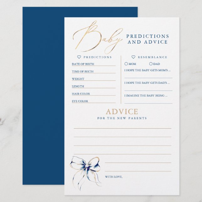 Baby Predictions and Advice Baby Shower Game (Vorne/Hinten)