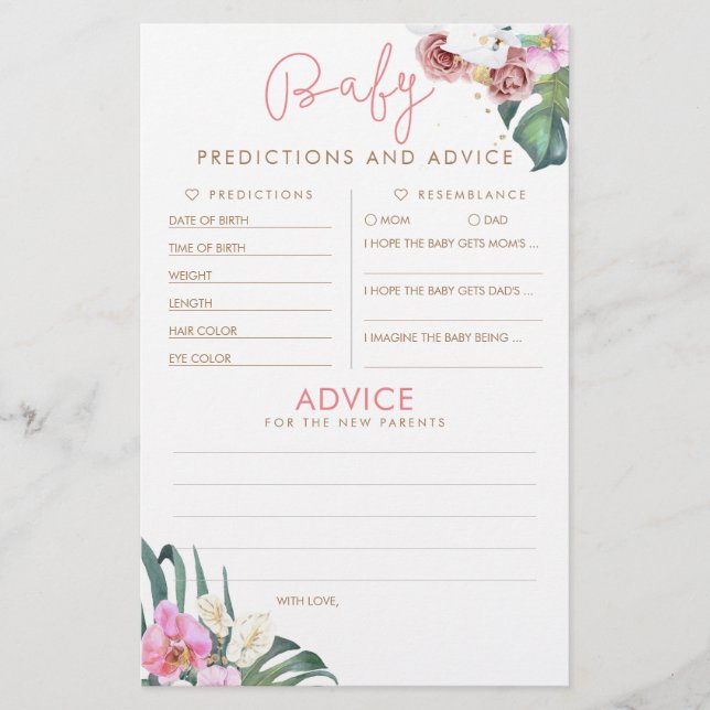 Baby Predictions and Advice Baby Shower Game (Vorderseite)