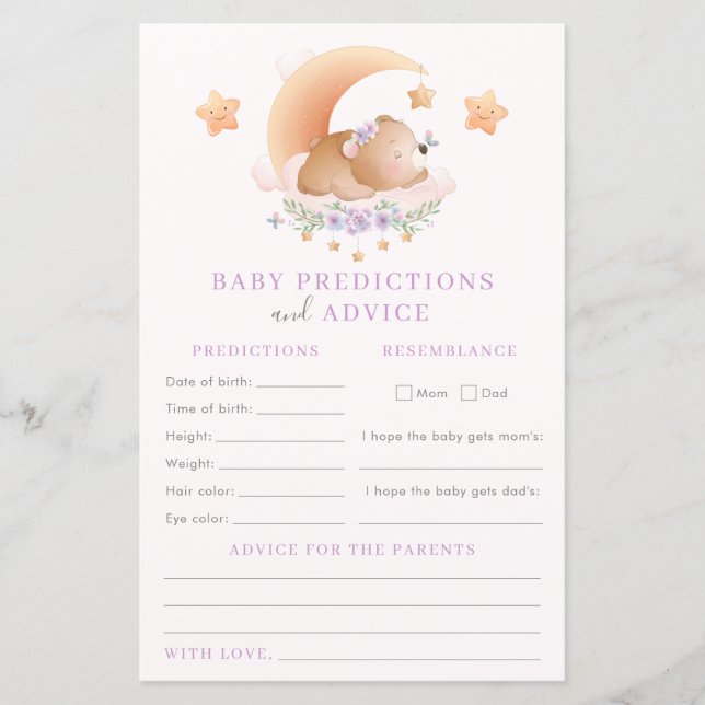Baby Predictions and Advice Baby Shower Game (Vorderseite)