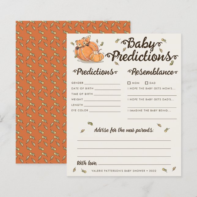 Baby Predictions Autumn Baby Shower Game (Vorne/Hinten)