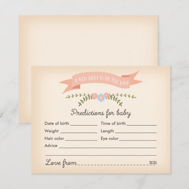 Baby Predictions - Baby Shower Game Card Einladung (Vorne/Hinten)