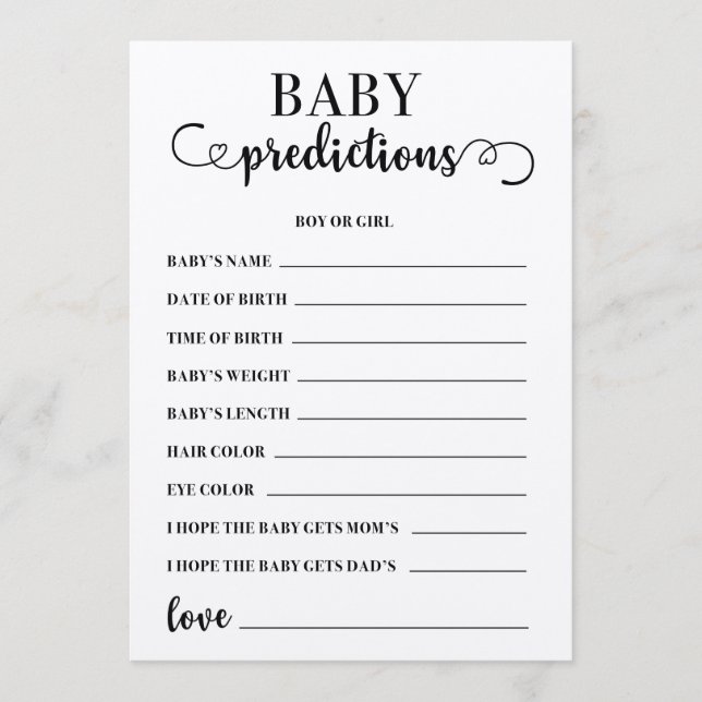 Baby Predictions Baby Shower Game Programm (Vorderseite)