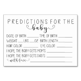 Baby Predictions Card Tischnummer