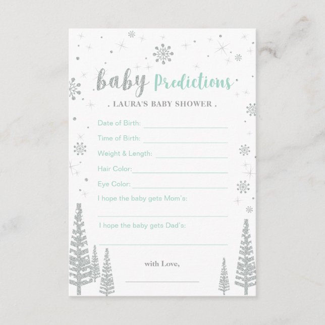 Baby Predictions Card - Winter Baby Shower Game Hinweiskarte (Vorderseite)