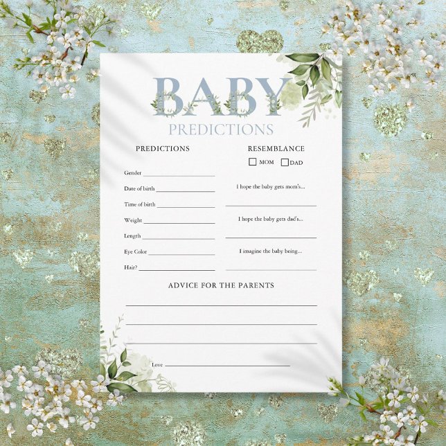 Baby Predictions Greenery Baby Shower Game Card Einladung (Baby Predictions Greenery Baby Shower Game Card)
