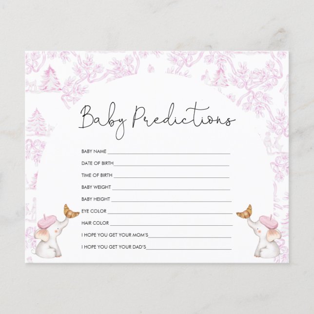 Baby Predictions Pink Toile Baby Shower Game (Vorderseite)